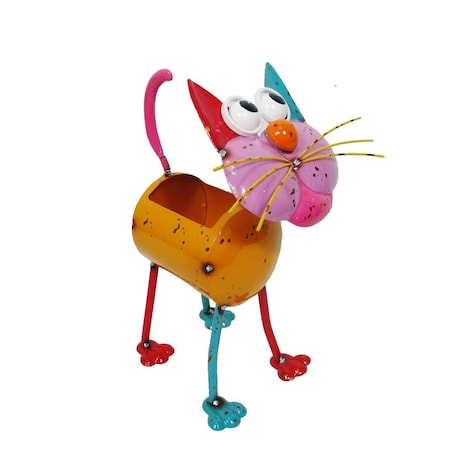 Continental Art Center Colorful Enameled Metal Cat Planter 194056